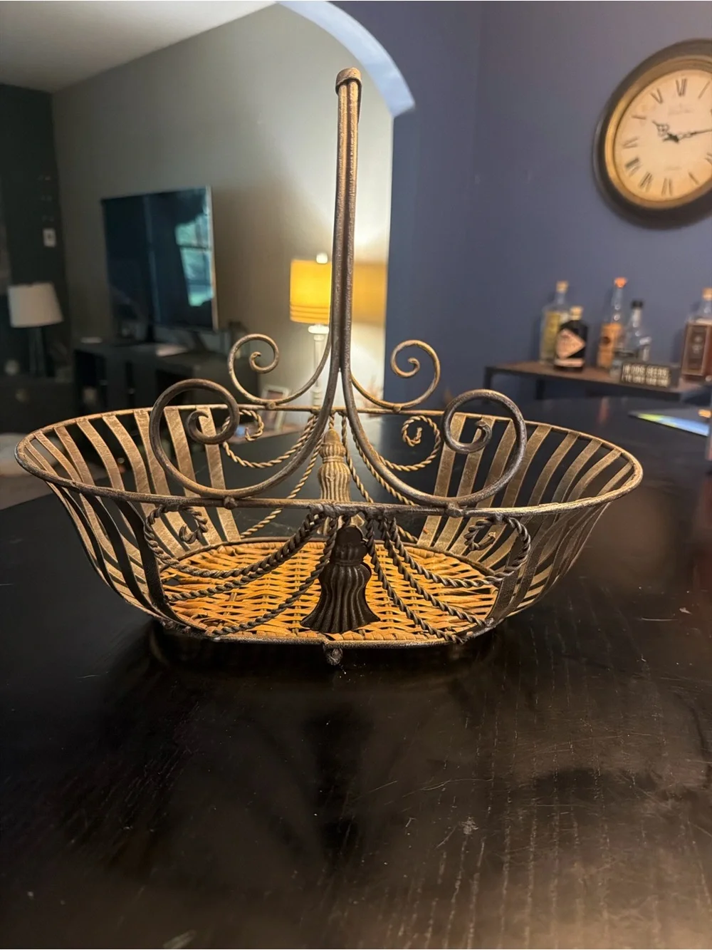 Decorative Woven Metal Fruit Basket - Brown/Gold